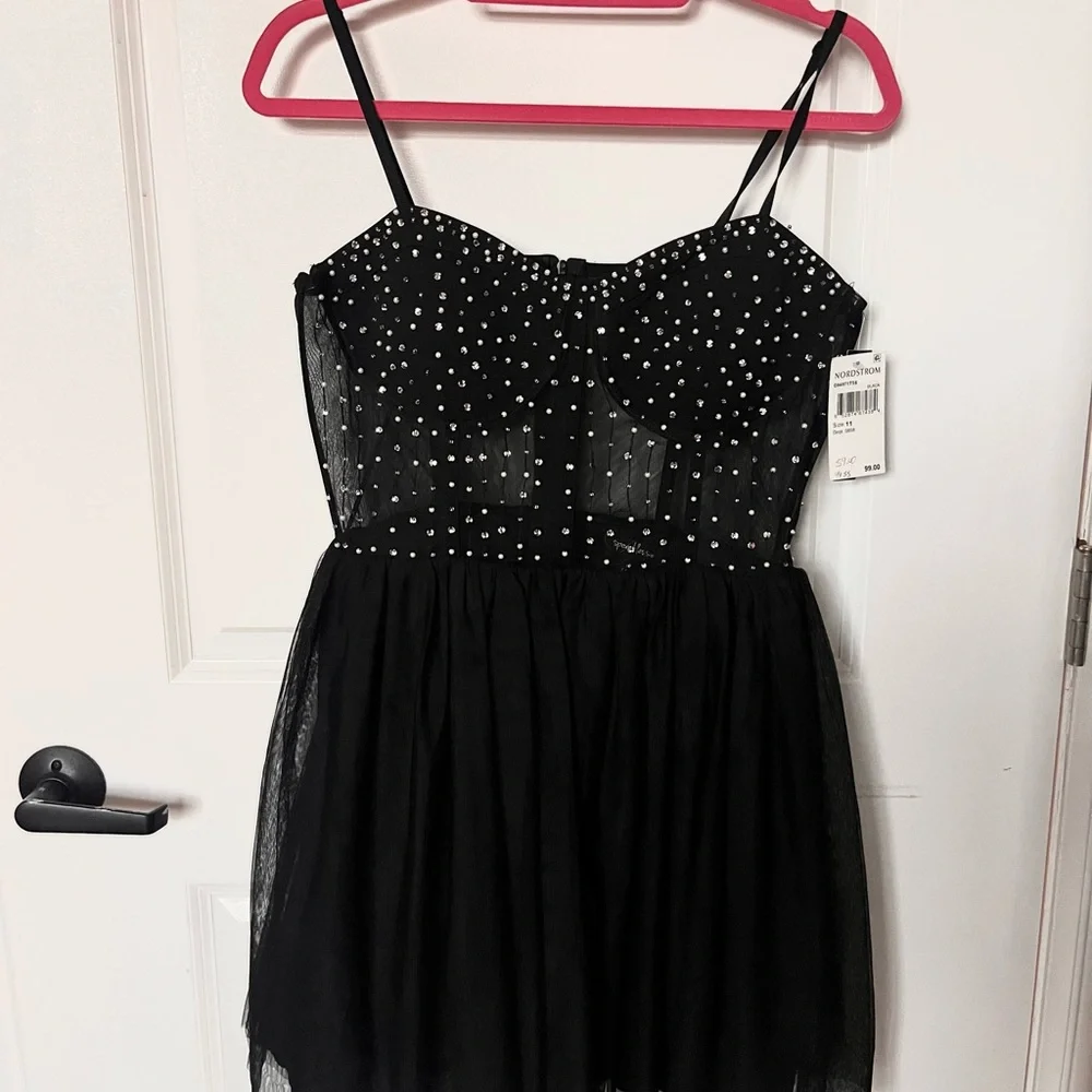 Speechless Black Rhinestone Mesh Bustier Tulle Mini Dress